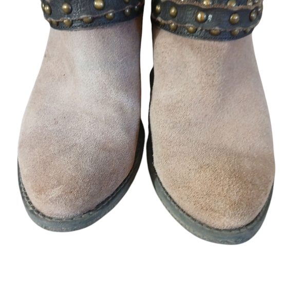 Crown Vintage Western Ankle Boots Studded Harness Leather Moto Booties Size 7.5 - Picture 3 of 14